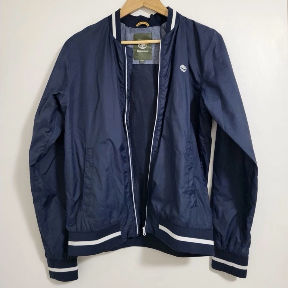 Timberland Youth 16/174 Jacket Navy Blue Hidden Hood Windbreaker Zip Bomber